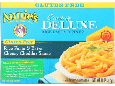 Annies Homegrown Rice Pasta Dinner - Creamy Deluxe - Rice Pasta And Extra Cheesy Cheddar Sauce - Gluten Free - 11 Oz - Case Of 12 Fashion