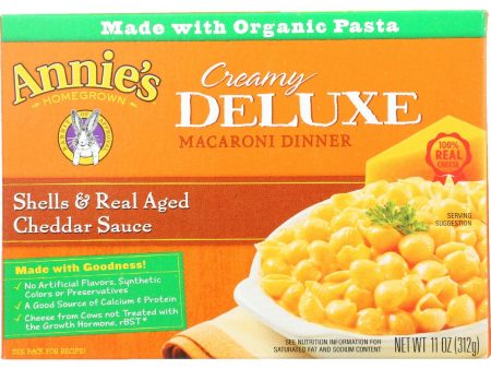 Annies Homegrown Macaroni Dinner - Creamy Deluxe - Shells And Real Aged Cheddar Sauce - 11 Oz - Case Of 12 Online Hot Sale