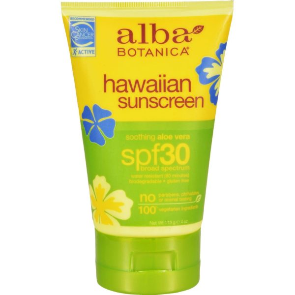 Alba Botanica Hawaiian Aloe Vera Natural Sunblock Spf 30 - 4 Fl Oz For Cheap