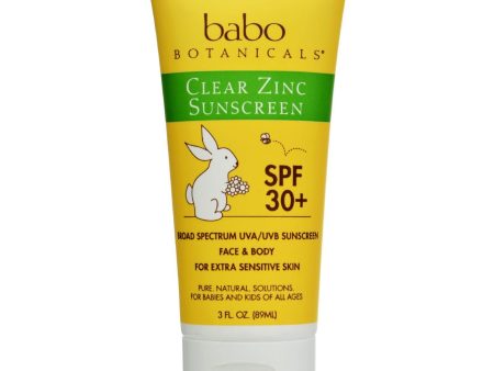 Babo Botanicals Sunscreen - Clear Zinc Unscented Spf 30 - 3 Oz For Sale